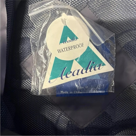 NWT Acadia Mens Navy Blue Removable Hood Rain Coat Size Medium (SU) - Picture 4 of 7